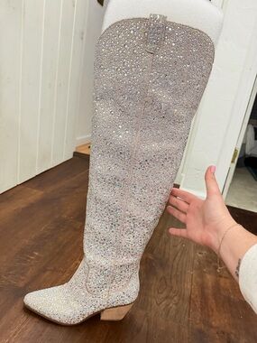 Betsey Johnson Silver Crystal Over-the-Knee Boot